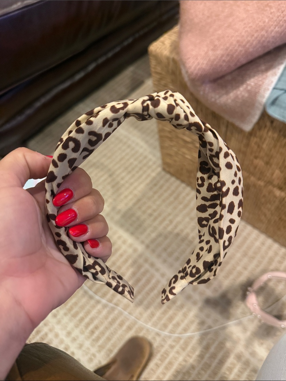 Leopard Print Knotted Headband - Beige and Brown
